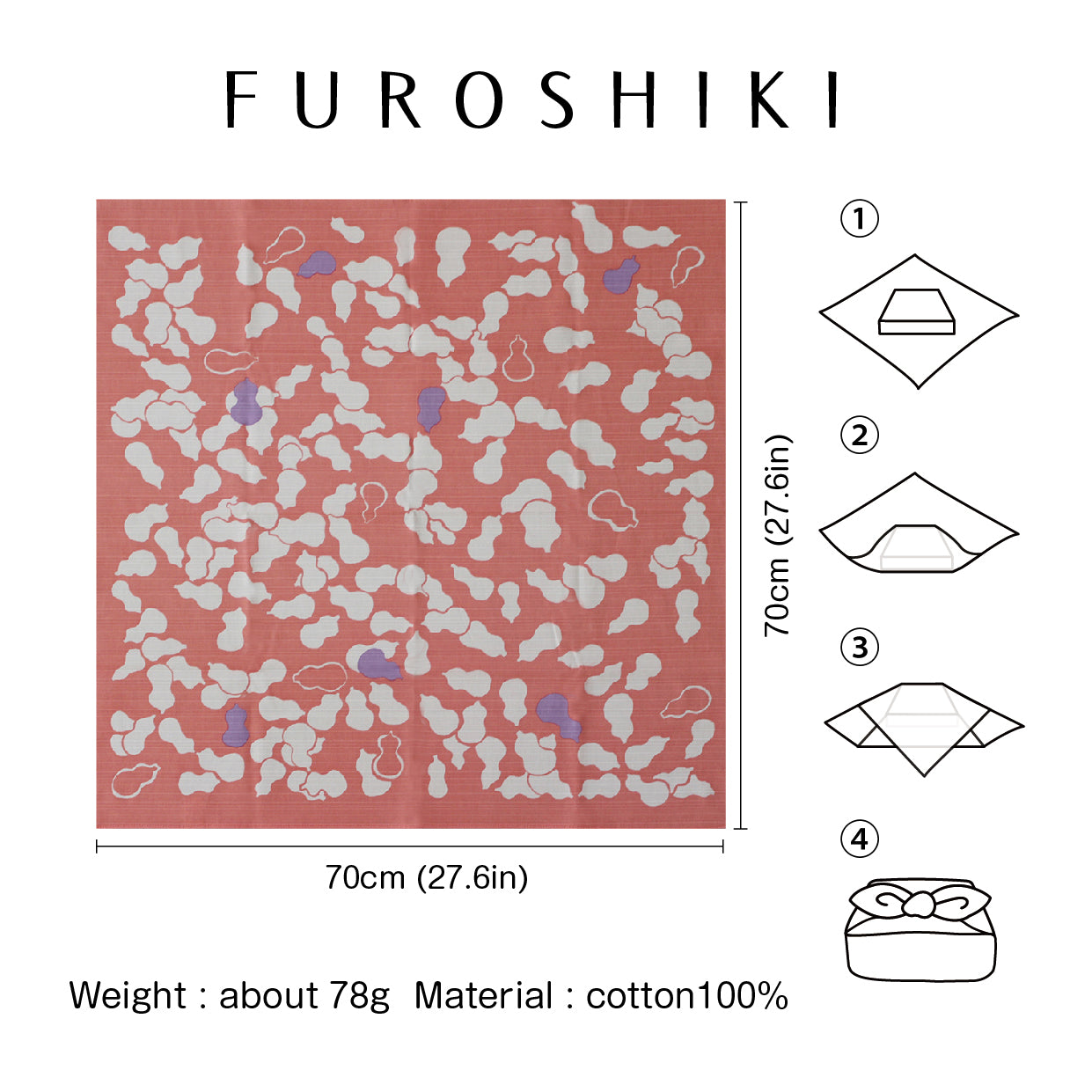 Furoshiki | Courge, Pêche | 100% coton, 70 cm, fabriqué au Japon | Mashu KYOTO