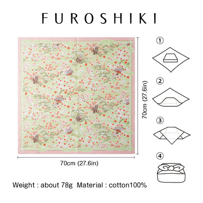 Furoshiki | Sakura Kasumi Goshokai Green | 100% cotton, 70cm, Made in Japan | Mashu KYOTO