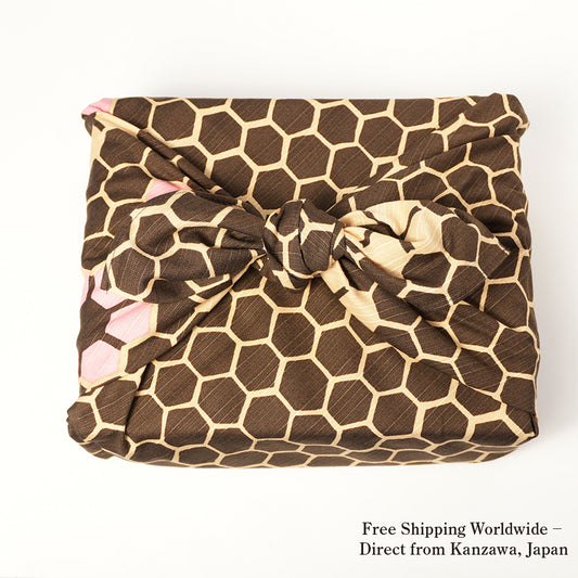 Furoshiki (tissu d'emballage) | Hexagonal, marron | 100% coton, 70 cm, fabriqué au Japon | Mashu KYOTO