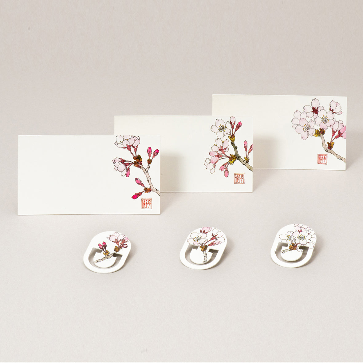 Set of 2 Message Card &amp; Paper Clip [Cherry Blossoms &amp; Chrysanthemum]