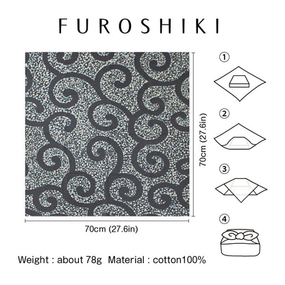 Furoshiki | Arabesque, Gris | 100% coton, 70 cm, fabriqué au Japon | Mashu KYOTO