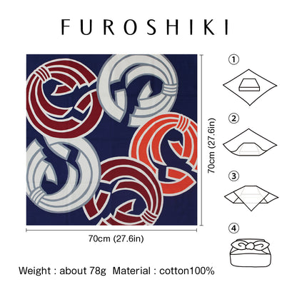 Furoshiki (tissu d'emballage) | Marine Marunoshi | 100% coton, 70 cm, fabriqué au Japon | Mashu KYOTO