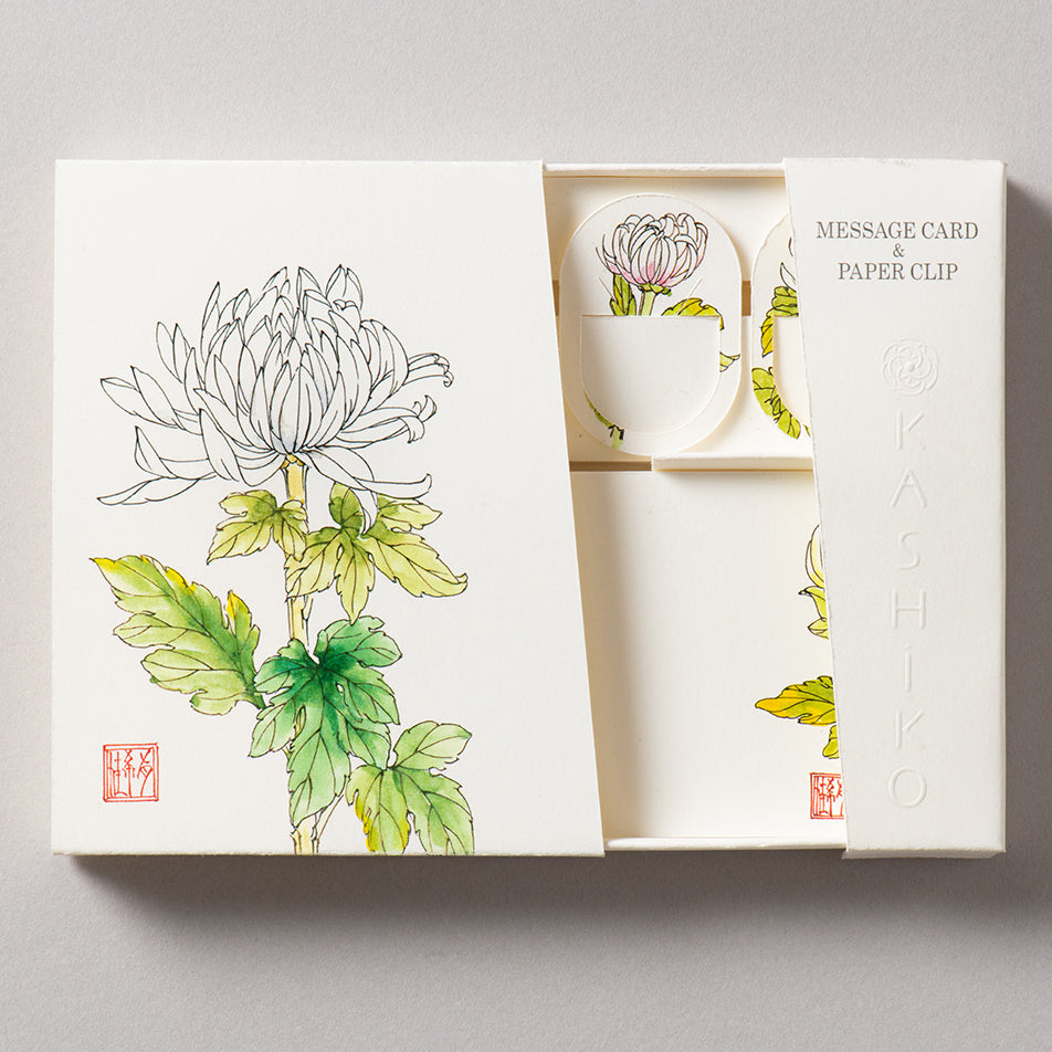 Set of 2 Message Card &amp; Paper Clip [Cherry Blossoms &amp; Chrysanthemum]