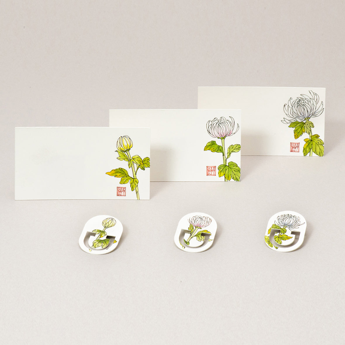 Set of 2 Message Card &amp; Paper Clip [Cherry Blossoms &amp; Chrysanthemum]