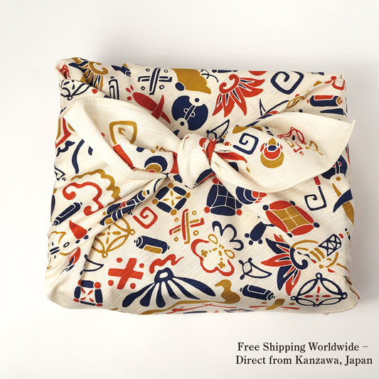 風呂敷｜たからづくし 生成｜綿100％・70cm・日本製｜mashu KYOTO