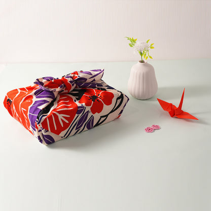 Furoshiki (Wrapping Cloth) | Flower and Bird Design, Red | 100% Cotton, 70cm, Made in Japan | Mashu KYOTO