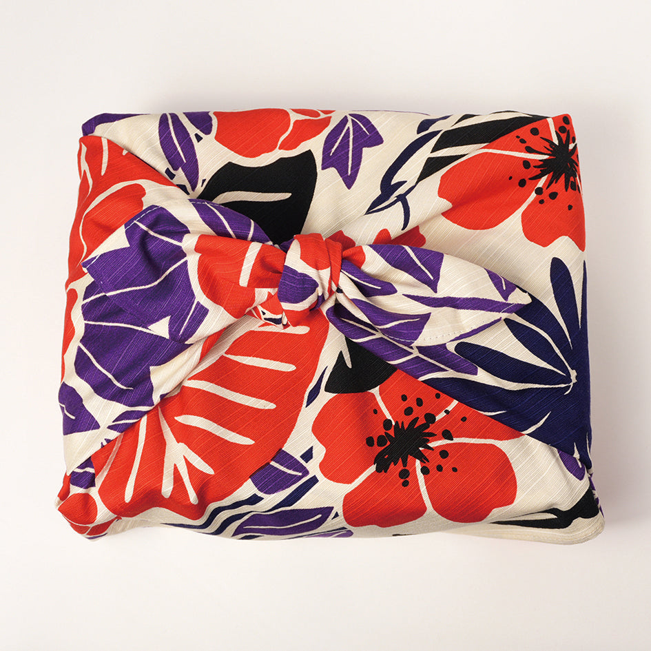 Furoshiki (Wrapping Cloth) | Flower and Bird Design, Red | 100% Cotton, 70cm, Made in Japan | Mashu KYOTO