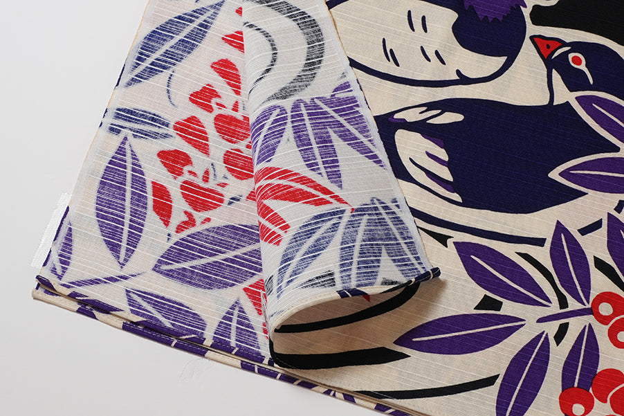 Furoshiki (Wrapping Cloth) | Flower and Bird Design, Red | 100% Cotton, 70cm, Made in Japan | Mashu KYOTO