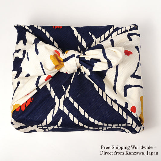 風呂敷｜壺に露草 生成｜綿100％・70cm・日本製｜mashu KYOTO