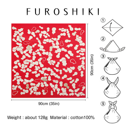 Furoshiki (Wrapping Cloth) | Red Gourd (with Foil) | 100% Cotton, 90cm, Made in Japan | Mashu KYOTO