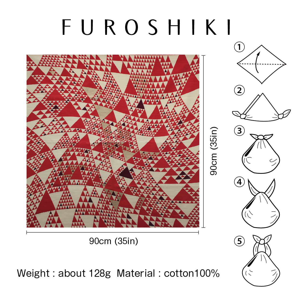  Japanese Furoshiki Wrap – Wagara Uroko Red | Hand-Dyed in Kyoto | Sustainable Cotton Gift Wrap 