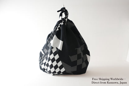 Furoshiki | Ichimatsu Noir | 100% coton, 90 cm, fabriqué au Japon | Mashu KYOTO