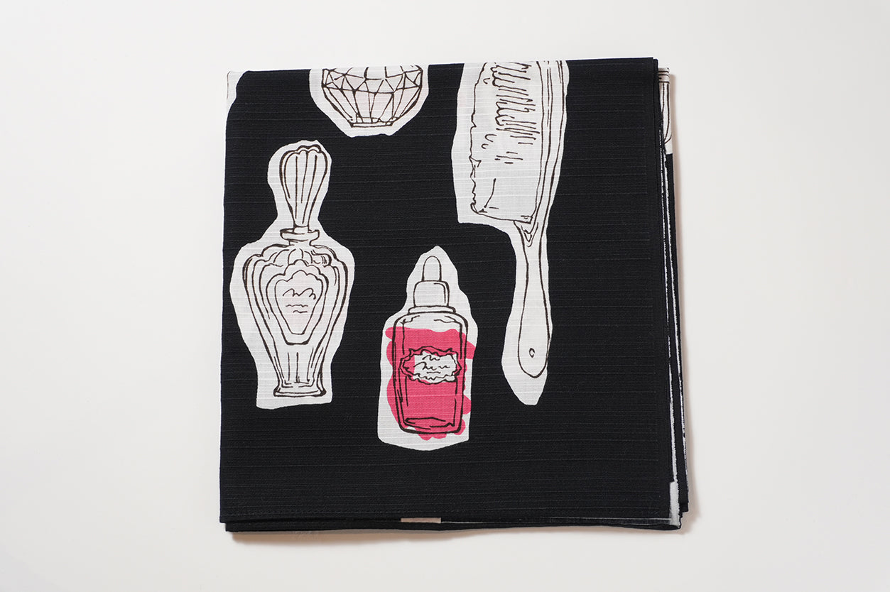 Furoshiki | Cosmétiques Noir | 100% coton, 90 cm, fabriqué au Japon | Mashu KYOTO
