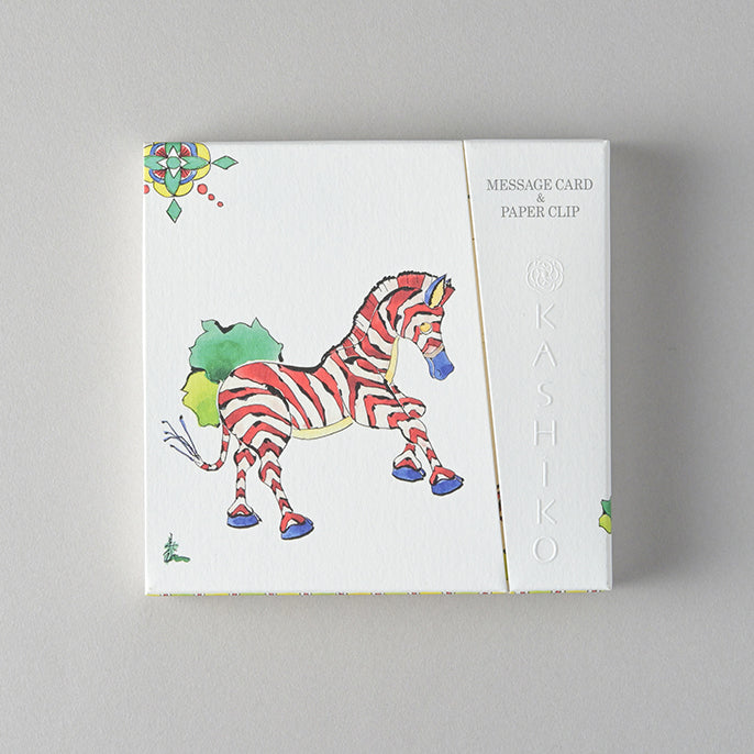Set of 2 Message Card &amp; Paper Clip [Divine Elephant＆zebra]