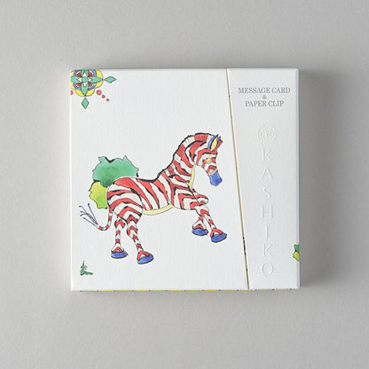 Set of 2 Message Card &amp; Paper Clip [Divine Elephant＆zebra]