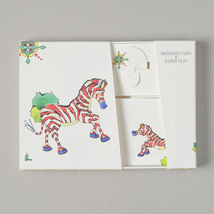 Set of 2 Message Card &amp; Paper Clip [Divine Elephant＆zebra]