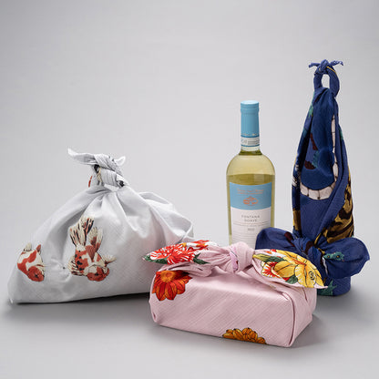 Christmas Limited Edition Artist Gift Set | Wisteria and Swallow Notebook, Flower-Stuffed Maneki Neko Furoshiki Wrapping Cloth, Gold Leaf Bookmark (Kawada Satomi)