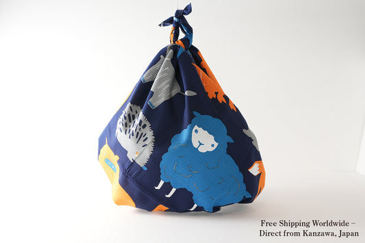 風呂敷｜ハッピーアニマル 紺｜綿100％・90cm・日本製｜mashu KYOTO