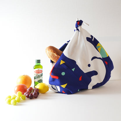 Furoshiki (tissu d'emballage) | Éléphant, bleu | 100% coton, 90 cm, fabriqué au Japon | Mashu KYOTO
