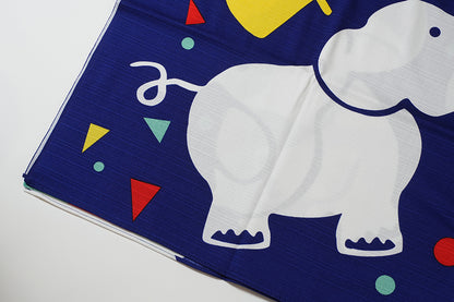 Furoshiki (tissu d'emballage) | Éléphant, bleu | 100% coton, 90 cm, fabriqué au Japon | Mashu KYOTO