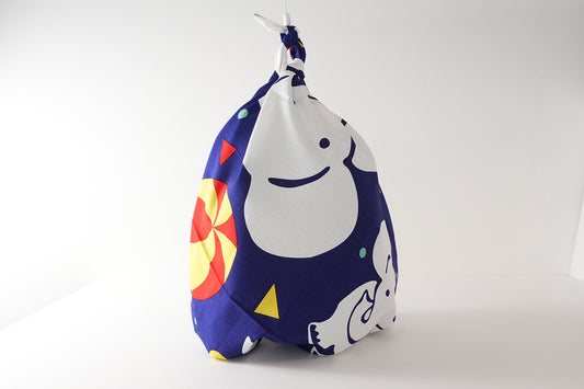 Furoshiki (tissu d'emballage) | Éléphant, bleu | 100% coton, 90 cm, fabriqué au Japon | Mashu KYOTO