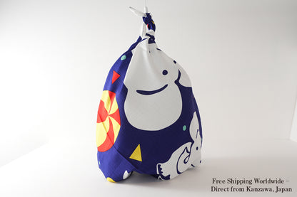 Furoshiki (tissu d'emballage) | Éléphant, bleu | 100% coton, 90 cm, fabriqué au Japon | Mashu KYOTO
