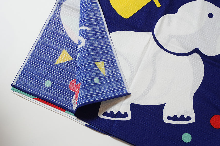Furoshiki (tissu d'emballage) | Éléphant, bleu | 100% coton, 90 cm, fabriqué au Japon | Mashu KYOTO