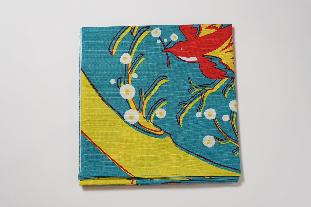 Furoshiki (Wrapping Cloth) | Flower-Eating Bird, Green | 100% Cotton, 90cm, Made in Japan | Mashu KYOTO