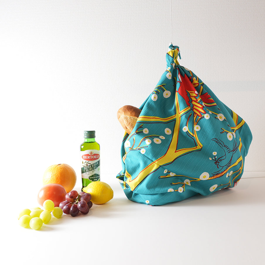 Furoshiki (Wrapping Cloth) | Flower-Eating Bird, Green | 100% Cotton, 90cm, Made in Japan | Mashu KYOTO