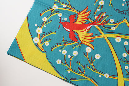 Furoshiki (Wrapping Cloth) | Flower-Eating Bird, Green | 100% Cotton, 90cm, Made in Japan | Mashu KYOTO