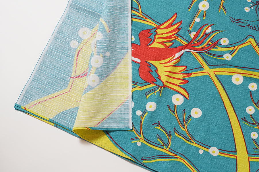 Furoshiki (Wrapping Cloth) | Flower-Eating Bird, Green | 100% Cotton, 90cm, Made in Japan | Mashu KYOTO