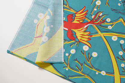Furoshiki (Wrapping Cloth) | Flower-Eating Bird, Green | 100% Cotton, 90cm, Made in Japan | Mashu KYOTO