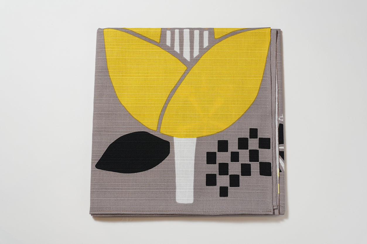 Japanese Furoshiki Wrap – Wagara Camellia yellow | Hand-Dyed in Kyoto | Sustainable Cotton Gift Wrap 