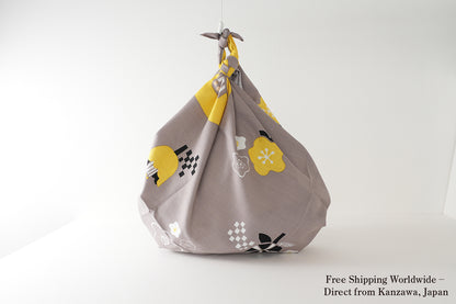 Japanese Furoshiki Wrap – Wagara Camellia yellow | Hand-Dyed in Kyoto | Sustainable Cotton Gift Wrap 