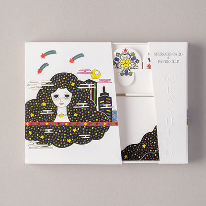Set of 2 Message Card &amp; Paper Clip [Daydream Sun And Rainbow /Daydream Moon And Stars]