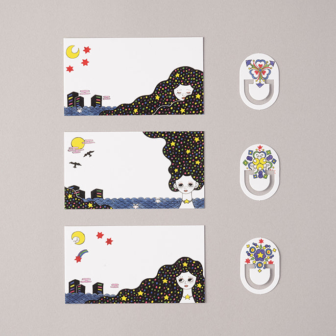 Set of 2 Message Card &amp; Paper Clip [Daydream Sun And Rainbow /Daydream Moon And Stars]