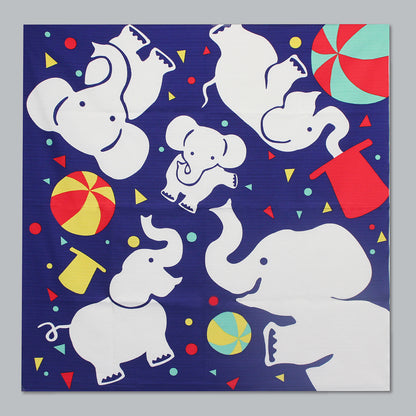 Furoshiki (tissu d'emballage) | Éléphant, bleu | 100% coton, 90 cm, fabriqué au Japon | Mashu KYOTO