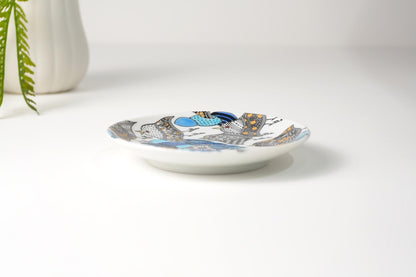 Kutani Art Small Plate, Line Painting, Gold Lacquer, Plover, Supervised by Kazuyoshi Kitamura