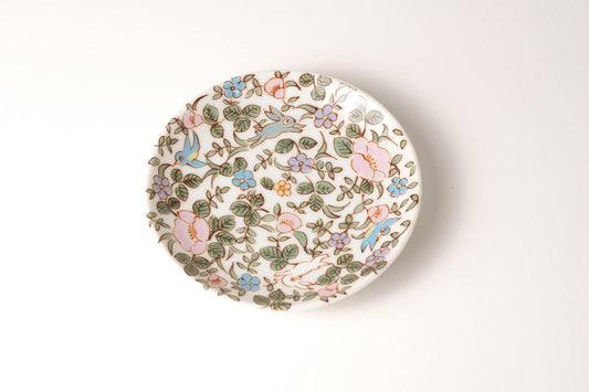 Kutani Art Small Plate: Flower and Rabbit, supervised by Takatomo Kawai