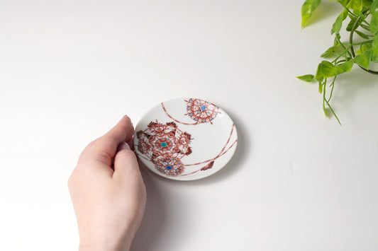 九谷アート小皿〈葡萄茶彩描丸紋〉上端伸也監修｜葡萄茶の美と緻密文様・日本製・ギフト箱入り