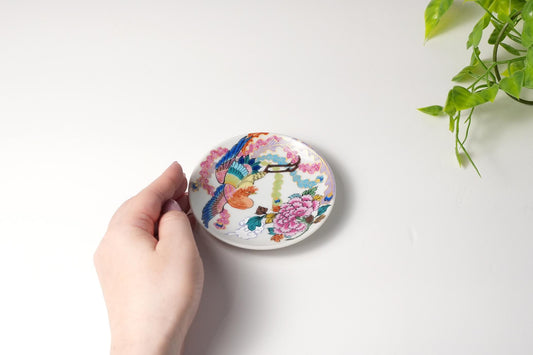 九谷アート小皿〈牡丹鳳凰〉山﨑大輝監修｜庄三風・極彩色の鳳凰と牡丹・日本製・ギフト箱入り