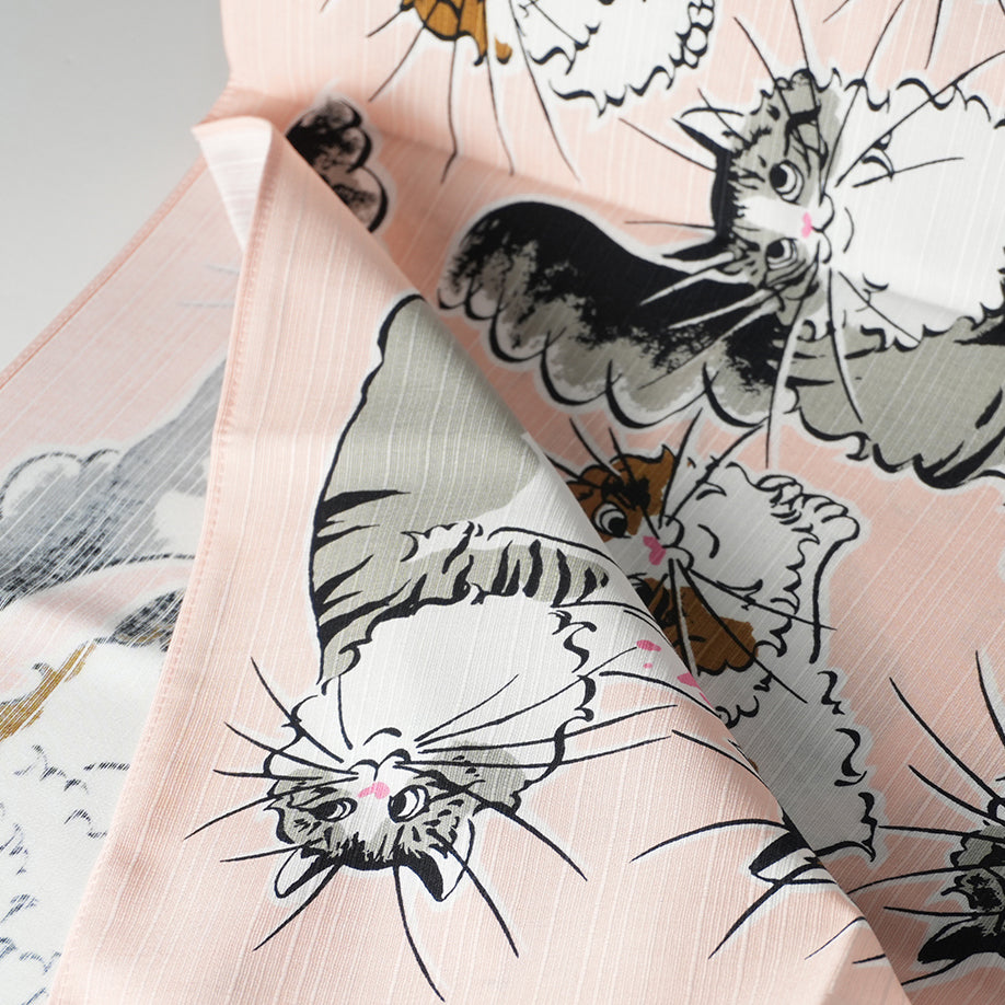 Furoshiki (wrapping cloth) | Cat, Pink | 100% Cotton, 70cm, Made in Japan | Mashu KYOTO