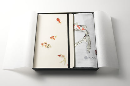 Emballer la fraîcheur des poissons rouges - Coffret cadeau - | Goldfish Note x Goldfish Furoshiki, fabriqué au Japon, parfait comme cadeau