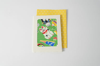 グリーティングカード　吉祥花伝KYOTO　京玩具尽くし　緑