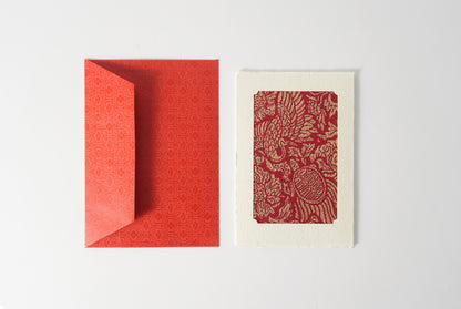 グリーティングカード　吉祥花伝KYOTO 鶴亀京更紗 朱