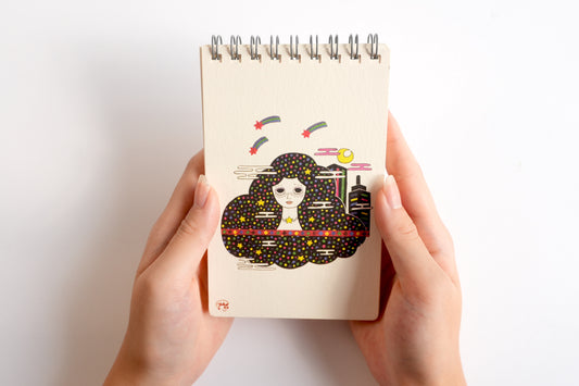 Ring Notebook “Moon & Stars” | Kutani Porcelain Painting by Yuko Kawashima | Japanese Stationery