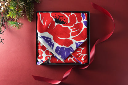 Furoshiki (Wrapping Cloth) | Flower and Bird Design, Red | 100% Cotton, 70cm, Made in Japan | Mashu KYOTO