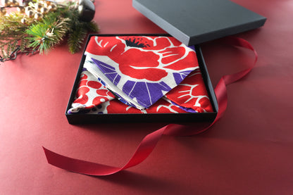 Furoshiki (Wrapping Cloth) | Flower and Bird Design, Red | 100% Cotton, 70cm, Made in Japan | Mashu KYOTO