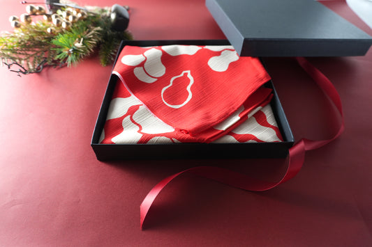 Furoshiki (Wrapping Cloth) | Red Gourd (with Foil) | 100% Cotton, 90cm, Made in Japan | Mashu KYOTO