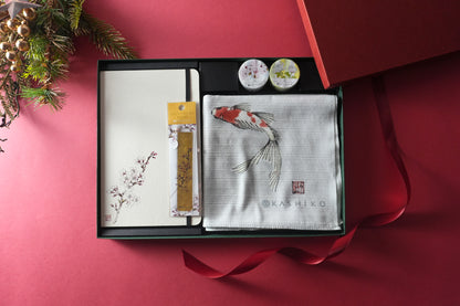 Christmas Limited Edition Artist Gift Set | Sakura Notebook, Goldfish Furoshiki Wrapping Cloth, Gold Leaf Bookmark (Yukika Shibata)